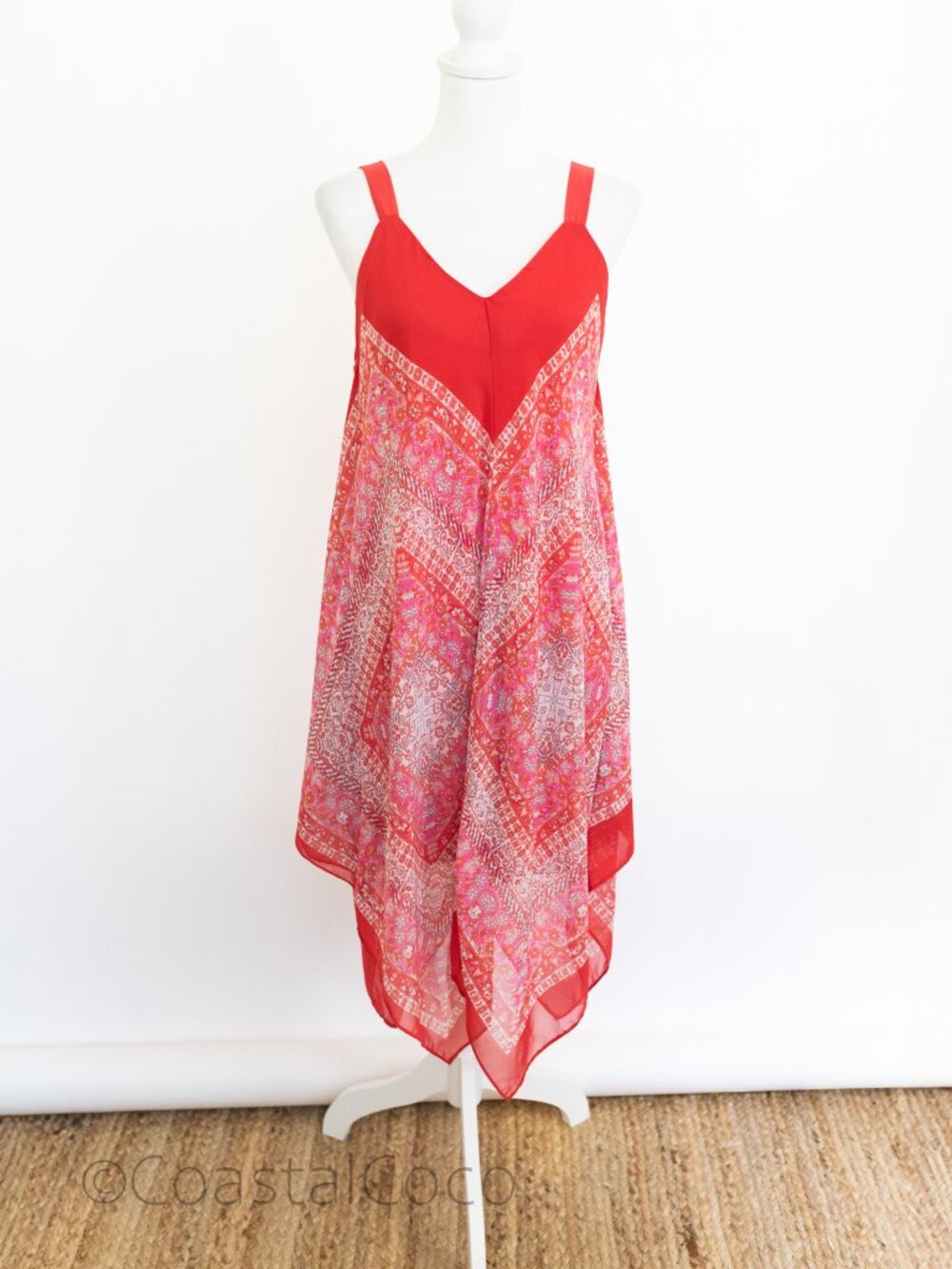 My Michelle Hanky Hem Boho Dress M Red Bandana Summer Festival Indie Vacation